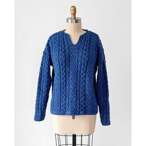 Vintage Cladyknit Women's Fishermen Blue Irish Merino Wool Sweater